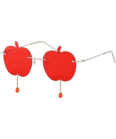 Rimless Sunglasses Women's Steampunk Apple Shaped Sun Glasses Tassel Pendant Decoration Red3 $9.12 Rimless