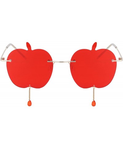 Rimless Sunglasses Women's Steampunk Apple Shaped Sun Glasses Tassel Pendant Decoration Red3 $9.12 Rimless