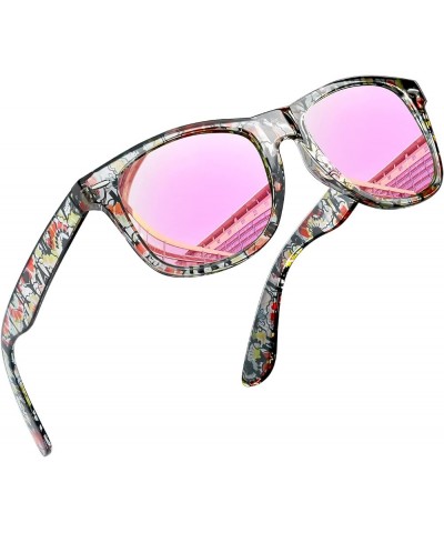 Square Sunglasses Polarized UV Protection Trendy Designer Sun Glasses Men Women A23-floral Mirrored Pink multicolored $9.33 W...