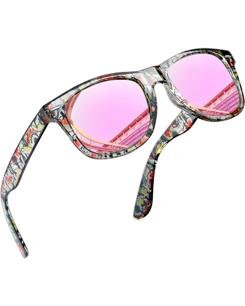 Square Sunglasses Polarized UV Protection Trendy Designer Sun Glasses Men Women A23-floral Mirrored Pink multicolored $9.33 W...