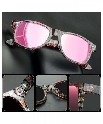 Square Sunglasses Polarized UV Protection Trendy Designer Sun Glasses Men Women A23-floral Mirrored Pink multicolored $9.33 W...