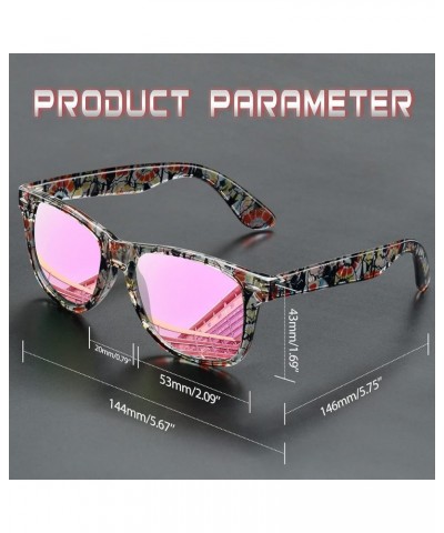 Square Sunglasses Polarized UV Protection Trendy Designer Sun Glasses Men Women A23-floral Mirrored Pink multicolored $9.33 W...