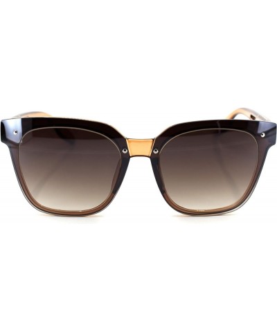 Womens Exposed Lens 90s Panel Lens Boyfriend Horn Rim Sunglasses All Brown $8.52 Rectangular