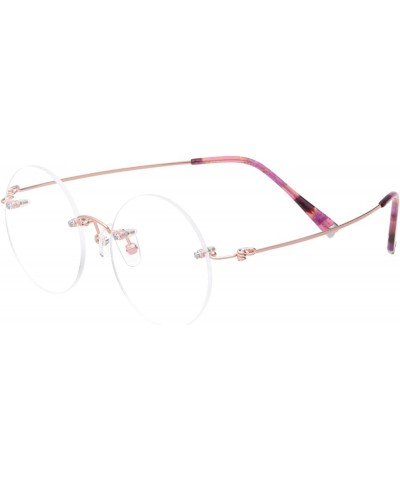 46mm Round Rimless Pure Titanium Reading Glasses for Women Polycarbonate Single Vision UV400 Coating Eyeglasses Reader-Rose G...