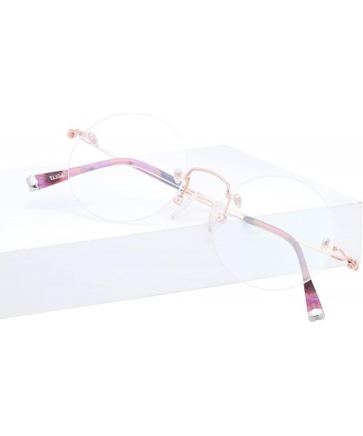 46mm Round Rimless Pure Titanium Reading Glasses for Women Polycarbonate Single Vision UV400 Coating Eyeglasses Reader-Rose G...