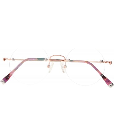 46mm Round Rimless Pure Titanium Reading Glasses for Women Polycarbonate Single Vision UV400 Coating Eyeglasses Reader-Rose G...