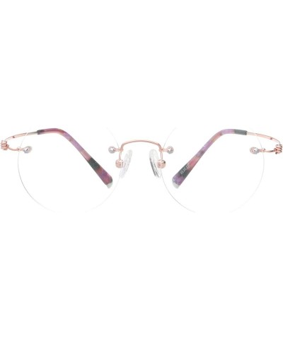 46mm Round Rimless Pure Titanium Reading Glasses for Women Polycarbonate Single Vision UV400 Coating Eyeglasses Reader-Rose G...