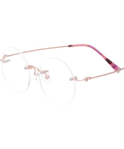 46mm Round Rimless Pure Titanium Reading Glasses for Women Polycarbonate Single Vision UV400 Coating Eyeglasses Reader-Rose G...