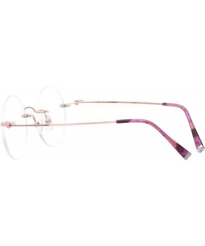 46mm Round Rimless Pure Titanium Reading Glasses for Women Polycarbonate Single Vision UV400 Coating Eyeglasses Reader-Rose G...