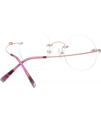 46mm Round Rimless Pure Titanium Reading Glasses for Women Polycarbonate Single Vision UV400 Coating Eyeglasses Reader-Rose G...