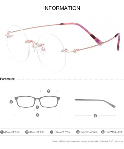 46mm Round Rimless Pure Titanium Reading Glasses for Women Polycarbonate Single Vision UV400 Coating Eyeglasses Reader-Rose G...