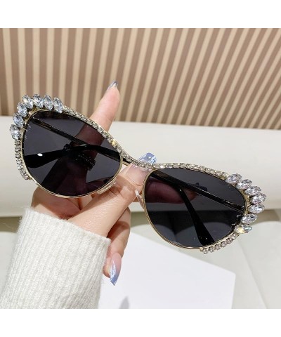 Popular Fashion Cat Eye Crystal Bling Rhinestone Sunglasses Womens Diamond Eyewear Trendy Sparkling rave Party glasses Black ...