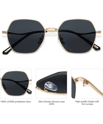 Hexagon Square Sunglasses For Women Trendy Small Faces Octagon Gold Rim Wire Frame Geometric Polygon SJ1101 Gold Grey $9.87 A...