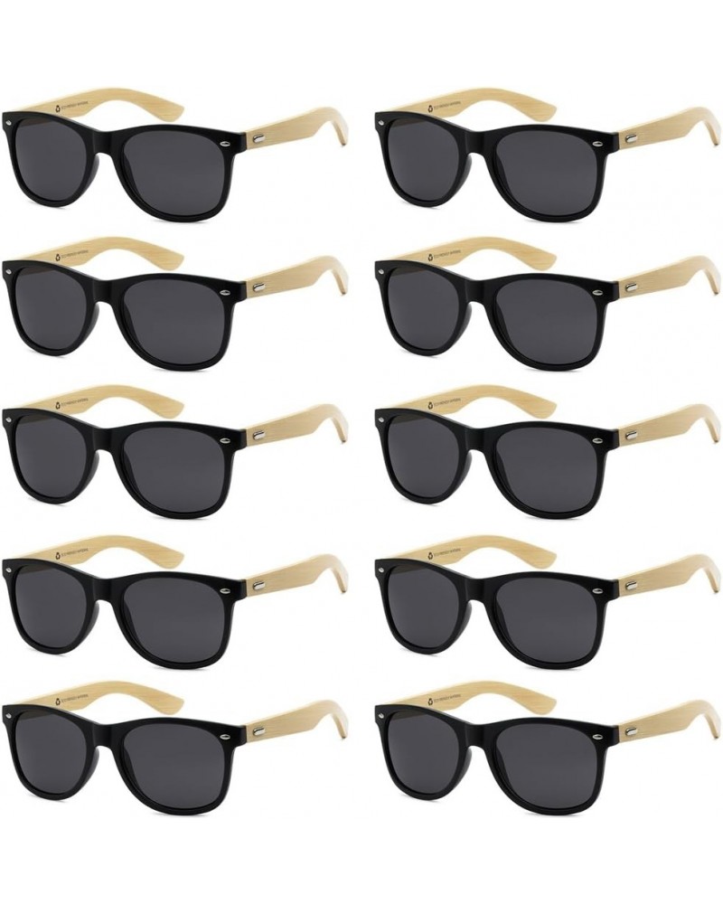 Wholesale Bamboo Sunglasses Retro 80's Wood Sunglasses Men-Cool Sunglasses for Men & Women-10 Pack Gloss Black | Smoke Lens $...