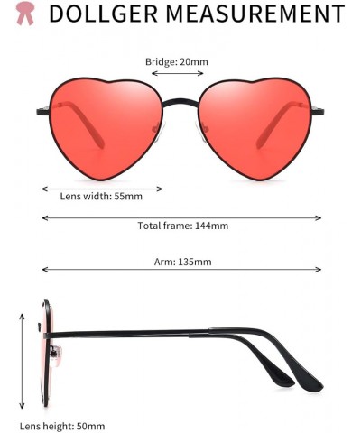 Heart Sunglasses for Women 70s Glasses Thin Metal Frame Lovely Heart Style 2 pairs of glasses Black and Pink Red Lens+black F...