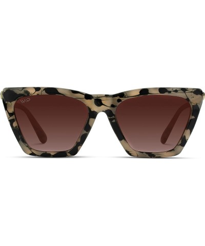 WMP Eyewear - Square Cat Eye Shape Metal Frame Fashion Polarized Mirrored Sunglasses Beige Tortoise / Gradient Brown Lens $22...