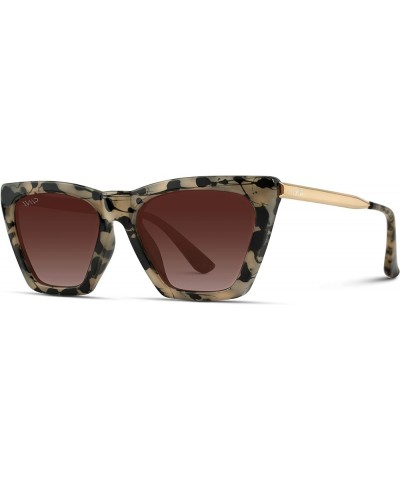 WMP Eyewear - Square Cat Eye Shape Metal Frame Fashion Polarized Mirrored Sunglasses Beige Tortoise / Gradient Brown Lens $22...