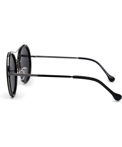 Womens Classic Round Polarized Lens Racer Sunglasses Black Silver Solid Black $10.99 Round