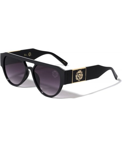 Divine - Flat Top Modern Aviator Side Plaque Lion Head Medallion Hip Hop Sunglasses Smoke $9.87 Aviator