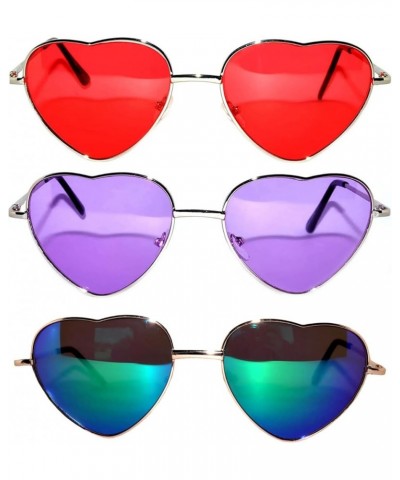 3Pcs Heart Sunglasses for Women UV400 Protection Colored Lens Metal Frame Heart Shaped Sunglasses Women Heart Glasses Red Tin...