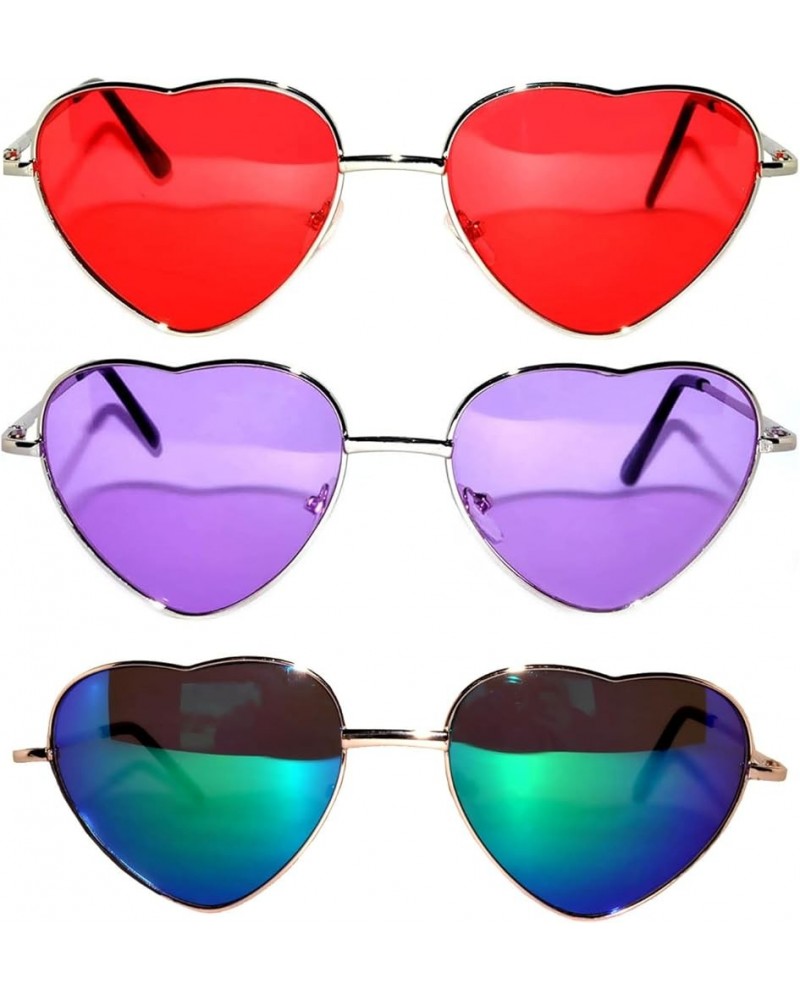 3Pcs Heart Sunglasses for Women UV400 Protection Colored Lens Metal Frame Heart Shaped Sunglasses Women Heart Glasses Red Tin...