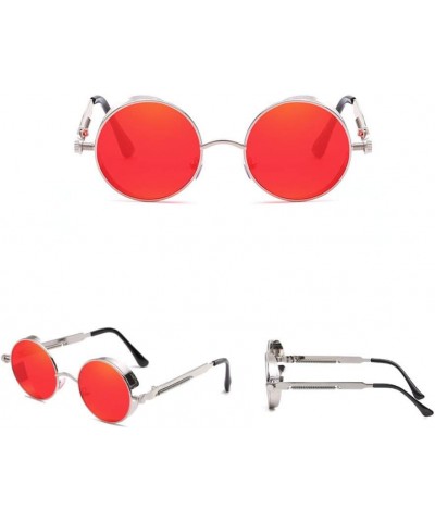 Steampunk Side Shield Metal Round Sunglasses Silver red $10.11 Round