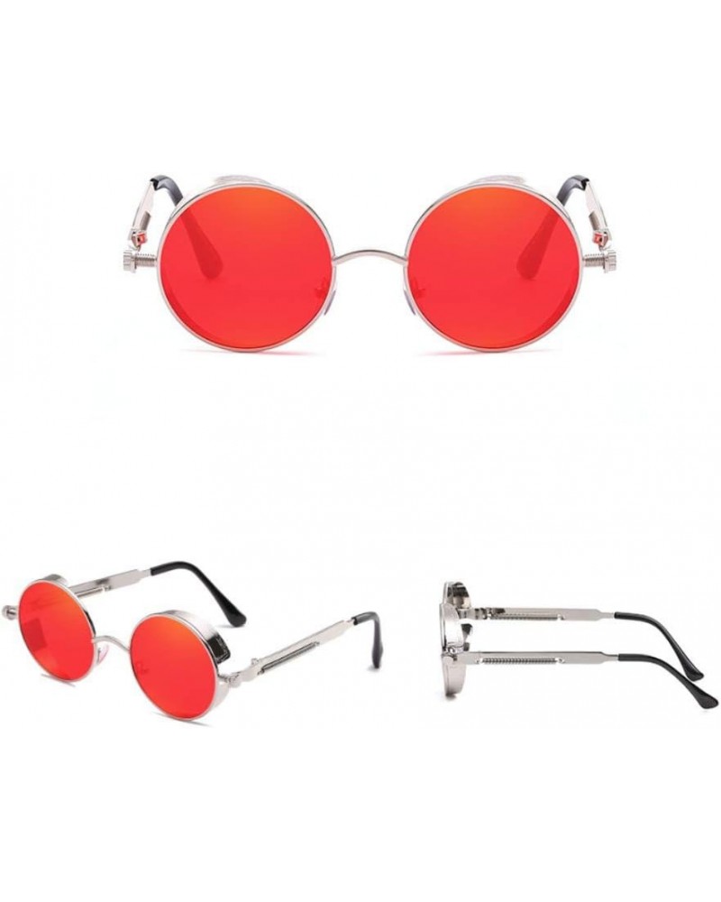 Steampunk Side Shield Metal Round Sunglasses Silver red $10.11 Round