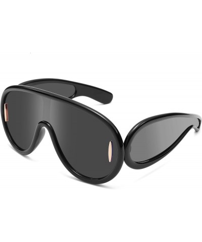 Fashion Wave Mask Sunglasses for Women Men Oversized Futuristic Mirrored Shield Sun Glasses Shades A5 Black/Grey $9.28 Oversized