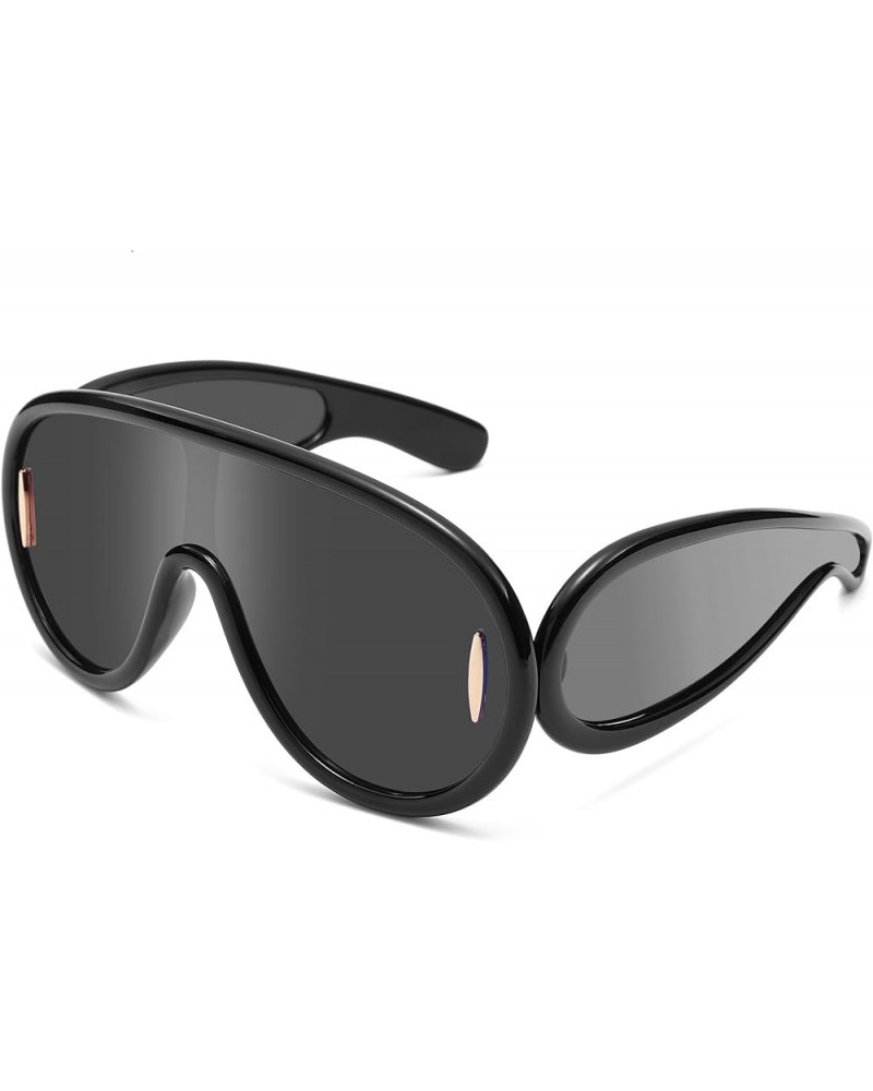 Fashion Wave Mask Sunglasses for Women Men Oversized Futuristic Mirrored Shield Sun Glasses Shades A5 Black/Grey $9.28 Oversized