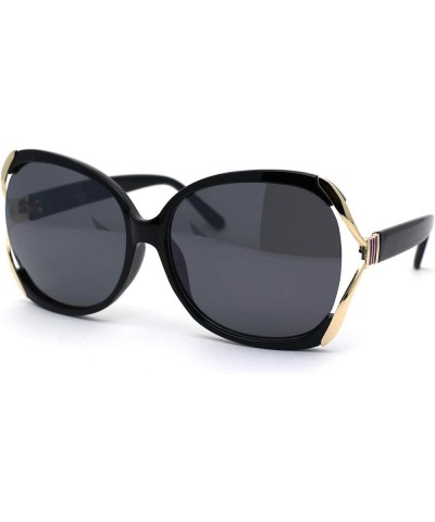 Womens Metal Ribbon Hinge Large Butterfly Designer Sunglasses Black Gold Black $10.59 Butterfly