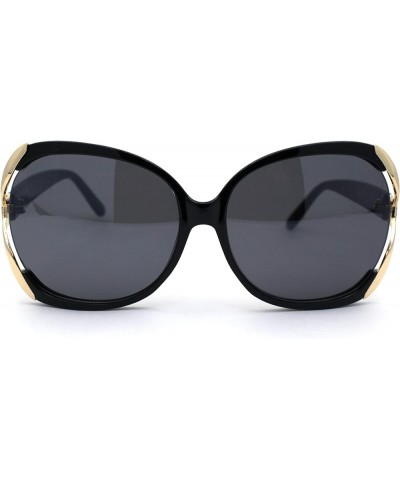 Womens Metal Ribbon Hinge Large Butterfly Designer Sunglasses Black Gold Black $10.59 Butterfly