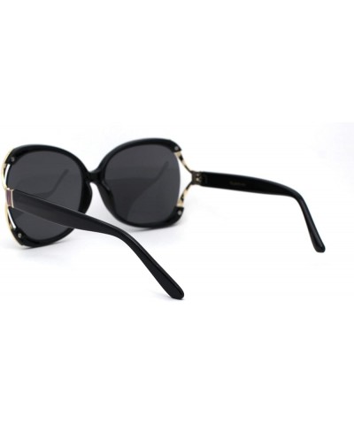 Womens Metal Ribbon Hinge Large Butterfly Designer Sunglasses Black Gold Black $10.59 Butterfly