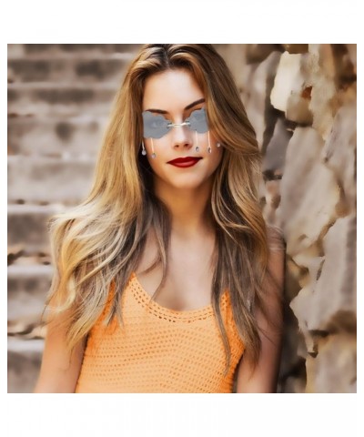 Tassel Cloud Sunglasses Rimless Sunglasses Vintage Rave Sunglasses Retro 90s Disco Sunglasses for Women Men Black $7.61 Round