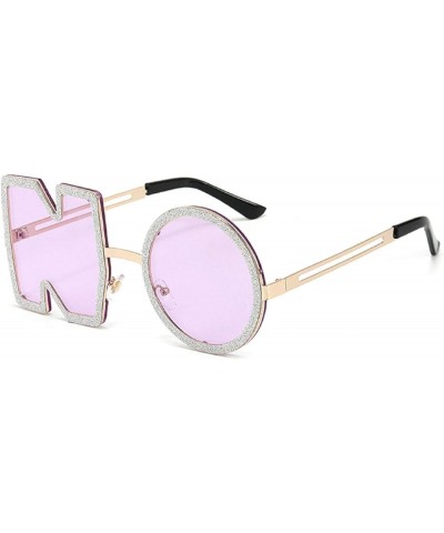 Fashion Letter NO Sunglasses Retro Diamond Design Women Metal Sun glasses Men Trend Sunglass Purple $10.39 Oval