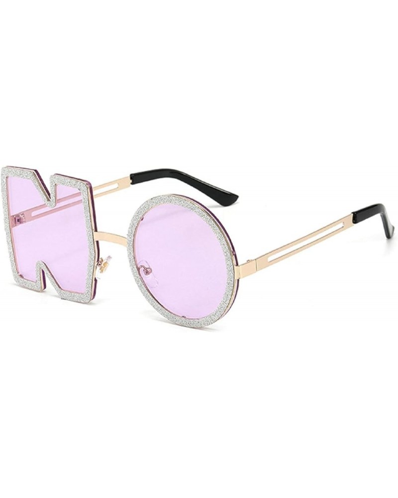 Fashion Letter NO Sunglasses Retro Diamond Design Women Metal Sun glasses Men Trend Sunglass Purple $10.39 Oval