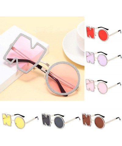 Fashion Letter NO Sunglasses Retro Diamond Design Women Metal Sun glasses Men Trend Sunglass Purple $10.39 Oval