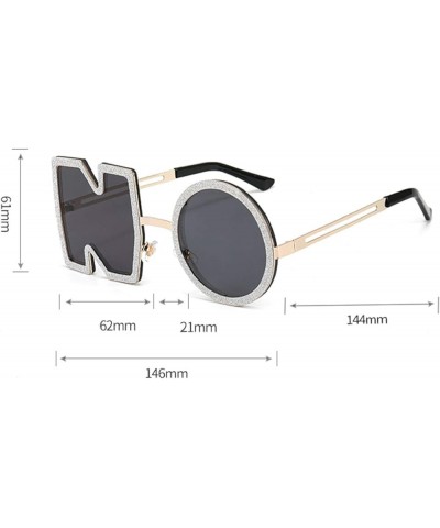 Fashion Letter NO Sunglasses Retro Diamond Design Women Metal Sun glasses Men Trend Sunglass Purple $10.39 Oval