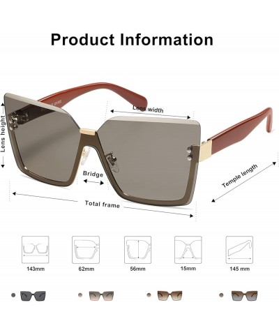 Trendy Square Oversized Sunglasses Womens Big Rimless UV400 Ladies Shades SJ1160 Dark Brown Lens/Brownish Red Temples $9.87 O...