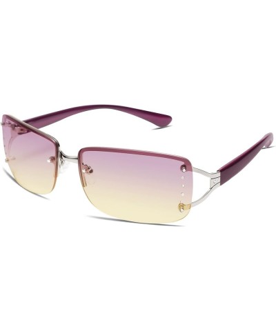 Stylish Rimless Frameless Rectangle Sunglasses for Women Purple Frame/Gradient Purple Lens $11.79 Rimless