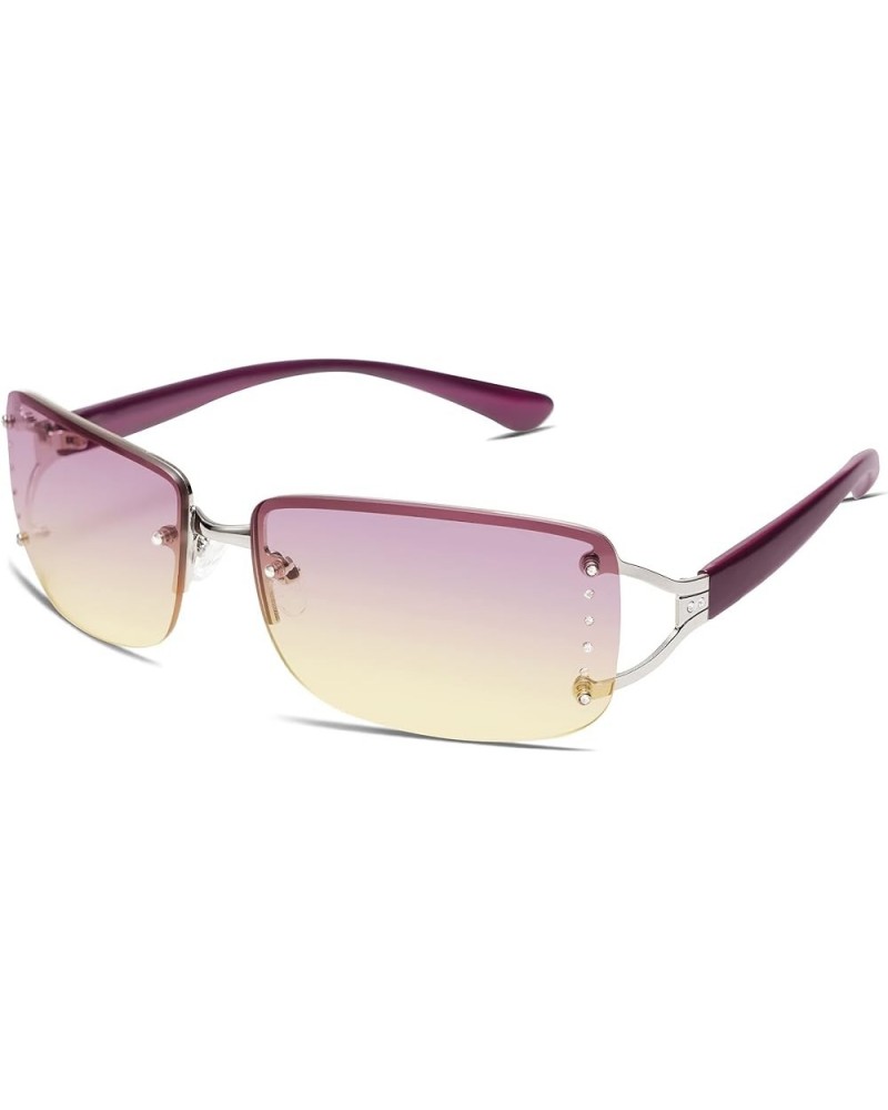 Stylish Rimless Frameless Rectangle Sunglasses for Women Purple Frame/Gradient Purple Lens $11.79 Rimless