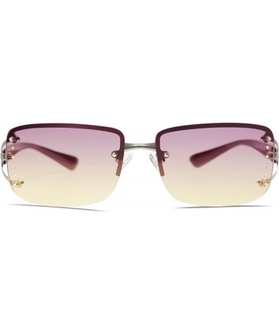 Stylish Rimless Frameless Rectangle Sunglasses for Women Purple Frame/Gradient Purple Lens $11.79 Rimless