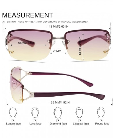 Stylish Rimless Frameless Rectangle Sunglasses for Women Purple Frame/Gradient Purple Lens $11.79 Rimless