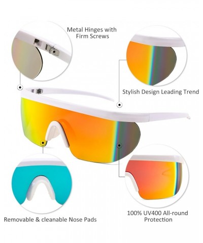 Oversized Mirror Shield Sport 80s Sunglasses Ski Goggles Flat Top One Piece Futuristic Visor Women Men B2522 006 White Frame ...