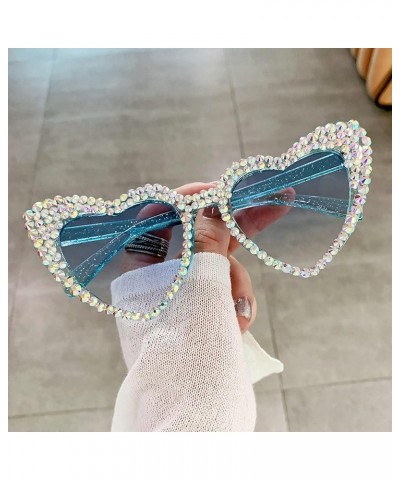 Cute Women Heart Sunglasses Fashion Shiny Bling Diamond Sunglasses Polygonal Pink Rhinestone Sunglasses UV Protection 2pcs-bl...