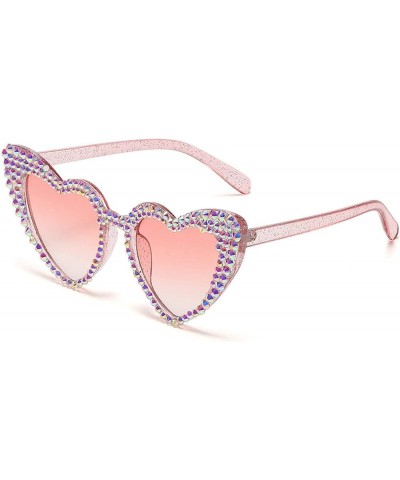 Cute Women Heart Sunglasses Fashion Shiny Bling Diamond Sunglasses Polygonal Pink Rhinestone Sunglasses UV Protection 2pcs-bl...