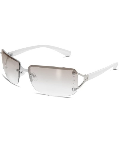 Stylish Rimless Frameless Rectangle Sunglasses for Women White Frame/White Lens $11.79 Rimless