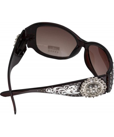 Women's Fashion Sunglasses with Silver Concho Jeweled Design on Frame, Amber Lens in Coffee Oversized Oval Frame $11.48 Overs...