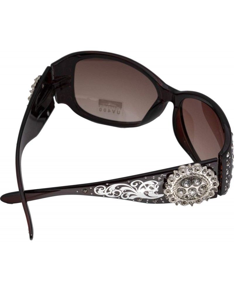 Women's Fashion Sunglasses with Silver Concho Jeweled Design on Frame, Amber Lens in Coffee Oversized Oval Frame $11.48 Overs...