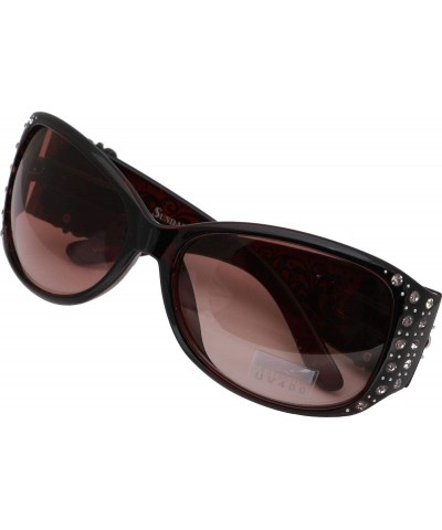 Women's Fashion Sunglasses with Silver Concho Jeweled Design on Frame, Amber Lens in Coffee Oversized Oval Frame $11.48 Overs...