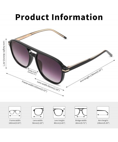 Aviator Sunglasses for Womens Mens - 70s Large Square Double Bridge Retro Sun Glasses Black/Gradient Gray $12.38 Aviator